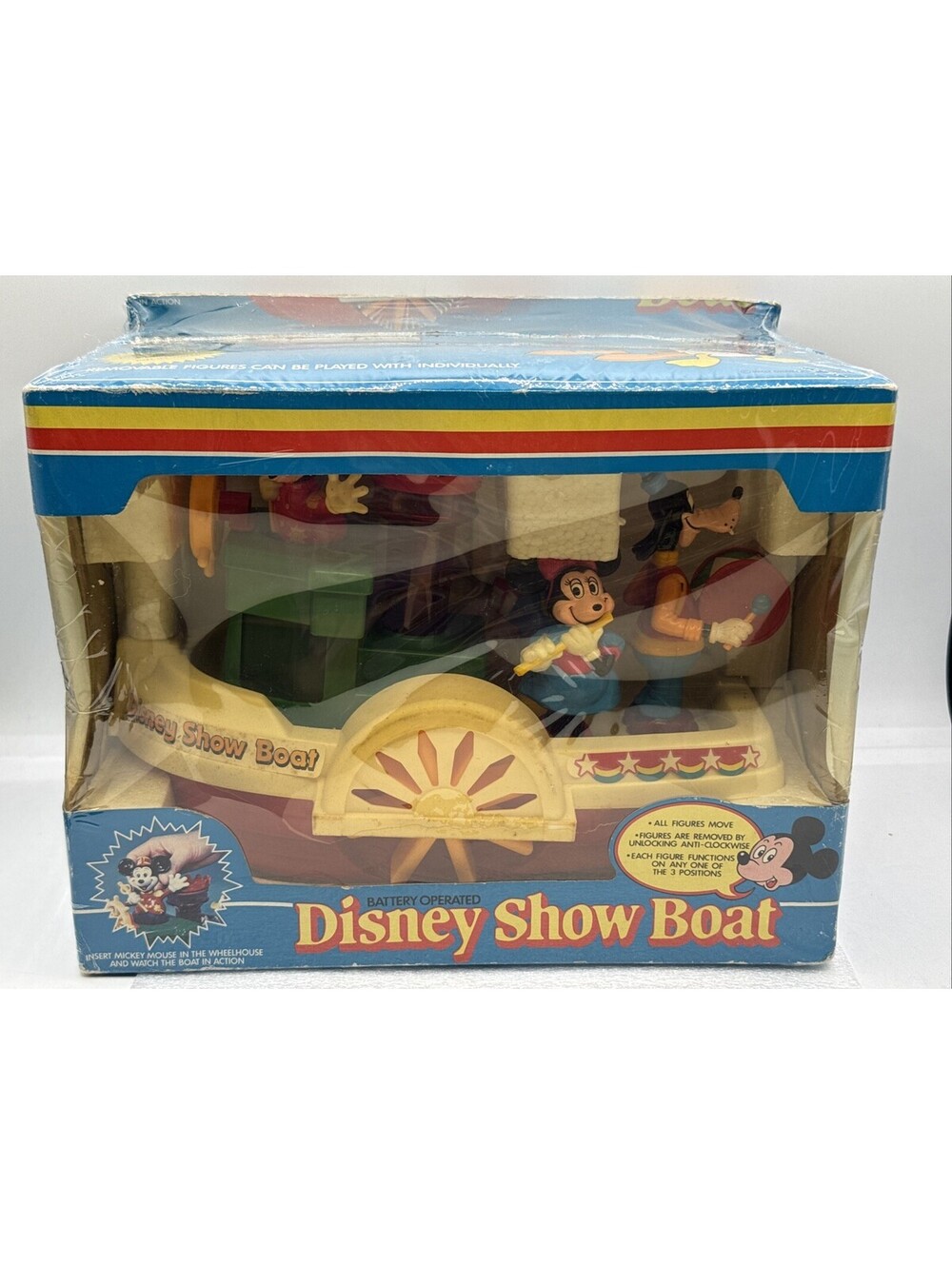 VINTAGE 1981 Playmates Disney Show Boat Toy Mickey Mouse 3 Figures NRFB *Read*